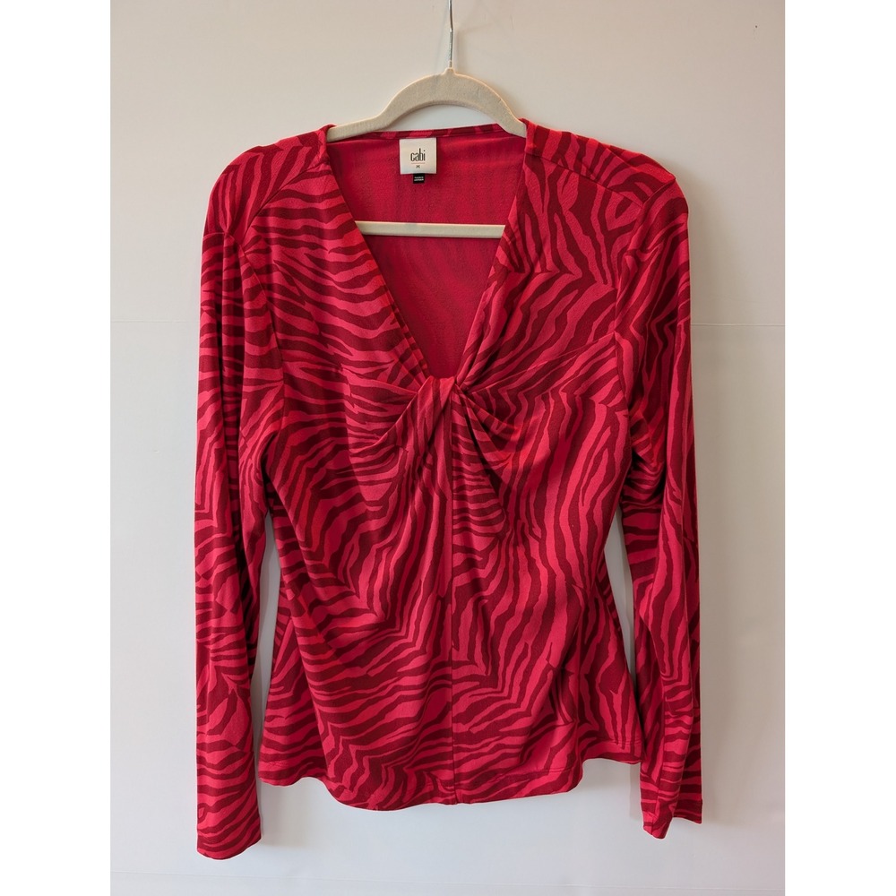 CAbi Long Sleeve Top Red Zebra Print Twist Front V-Neck Size Medium